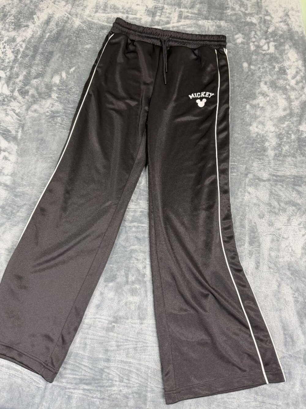 Disney Forever 21 Womens Black Mickey Mouse Wide-Leg Track Pants M